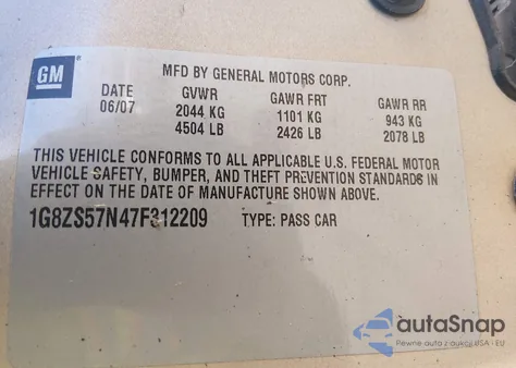2007 Saturn Aura Xe from USA, damaged, VIN 1G8ZS57N47F312209